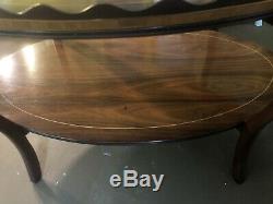 Rare Antique Inlayed Wooden With Brass Coffee Table Serving Tray Top