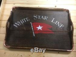 Rare White Star Line Vintage Wooden & Copper Servingdrinks Tea Tray