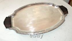 Rare antique French Bouillet & Bourdelle silver plate wood serving tray platter