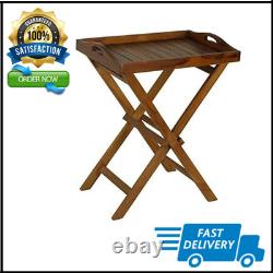 Removable Tray Top Serving Table Folding Stand Side Wood RV Patio In Out Door