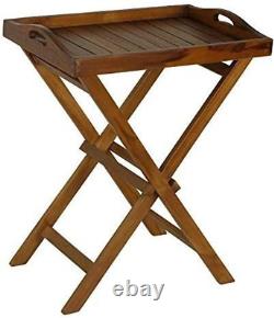 Removable Tray Top Serving Table Folding Stand Side Wood RV Patio In Out Door