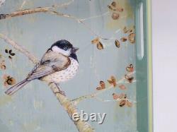 Rock Flower Paper Birds Chickadee's 15 Square Serving Tray With Handles (Rare)
