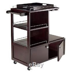 Rolling Entertainment Bar Cart with Serving Tray, Wine Storage Rack, Glass Holder