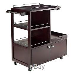 Rolling Entertainment Bar Cart with Serving Tray, Wine Storage Rack, Glass Holder