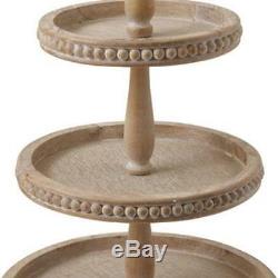 Round 3-Tier Decorative Wood Tray Rustic Food Serving Trays Wooden Party Holder