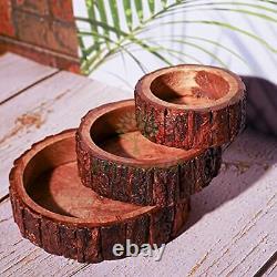 Round Handcrafted Wooden Serving Tray, Portable Wooden Platter Set of 3