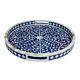 Round Mother of Pearl Inlay Tray Indigo Blue Floral