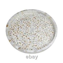 Round Mother of Pearl Inlay Tray White Floral