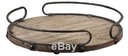 Round Natural Fir Wood Base Authentic Vintage Serving 3.75H In. Metal Acela Tray