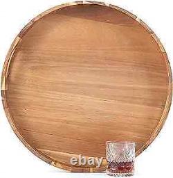 Round Wooden Serving Tray with Handles, 20 Large Diameter Wood Acacia, 20 Inch