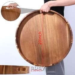 Round Wooden Serving Tray with Handles, 20 Large Diameter Wood Serving Trays