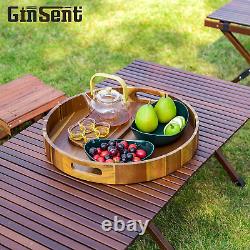 Round Wooden Serving Tray with Handles, 20 Large Diameter Wood Serving Trays