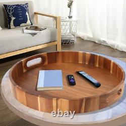 Round Wooden Serving Tray with Handles, 20 Large Diameter Wood Serving Trays for