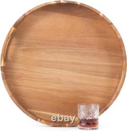 Round Wooden Serving Tray with Handles, 20 Large Diameter Wood Serving Trays for
