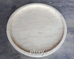 Round Wooden Tray Modern Bone Inlay Breakfast Serving Food Tea Handmade Tray