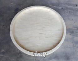 Round Wooden Tray Modern Bone Inlay Breakfast Serving Food Tea Handmade Tray