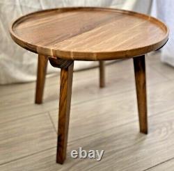 Round wooden coffee, serving table with a removable top a tray