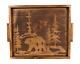Rustic Bear & Feather Trees Stained Country Cabin Serving Tray WithWood Handles