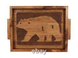 Rustic Bear Stained Country Cabin Serving Tray WithWood Handles