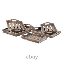 Rustic Natural Brown Wood Handmade Serving Trays With Handles 23 Inch 5Pcs