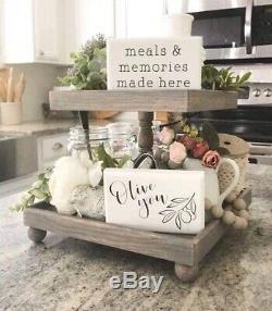 Rustic Reclaimed Pallet Wood Square Centrepiece Serving Tiered Tray Farmhouse