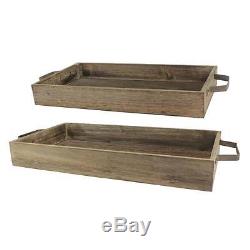 Rustic Wood Metal Serving Trays Breakfast Bed Holiday Industrial Design (2 Pc)