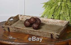Rustic Wood Serving Tray Decorative Cottage Antique Style Handles