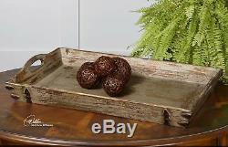 Rustic Wood Serving Tray Decorative Cottage Antique Style Handles Farmhouse