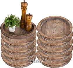Rustic Wooden Serving TraySet of 10 round Wood Butler Decorative Tray Vintage C