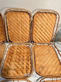 SET OF 12 Rattan Bamboo Tray Wicker Tiki Lap TV Serving Platter 9.5x13 Vintage