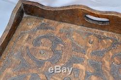 STUNNING Large Antique Arts & Crafts Oak Carved Butlers Serving Tea Tray