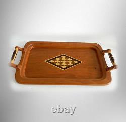 Schrock inlaid cherry wood serving tray with handles