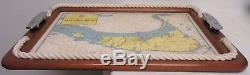 Seacraft Nantucket MID Century MD Serving Tray Nautical Chart Wood Steel Sailing