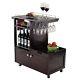 Serving Cart Rolling Mini Bar Wooden Trolley Beverage Cabinet Glass Rack Tray