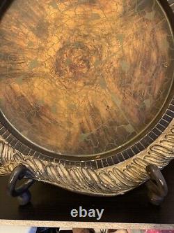 Serving Plate Tray Solid Wood Wooden 17 Feather Rim Design Heavy Solid Decor