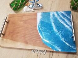 Serving Tray Homemade out of Cherry Wood with Beach Waves 18x10x. 5