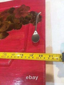 Serving Tray Large Cabinet Wood 20x13 Handmade Spoon&Fork Handles Applied Fruit