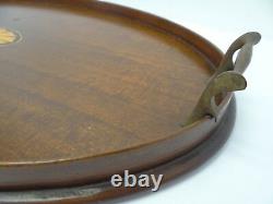Serving Tray Platter E. F. S. Maker Two Brass Handled Veneer Bar Wood Vintage