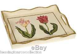 Serving Trays French Tulips Wooden Serving Tray Ivory Hand Painted Tray