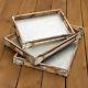Serving Trays, Rectangle Wood & Metal, 15.25 to 21.25 in, Set of 3