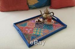 Serving wooden tea tray with handles-Moroccan lantern Turkish lamp inspired