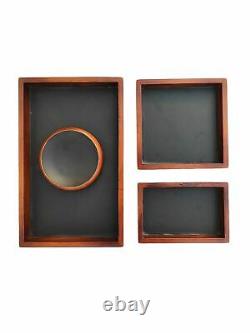 Set Of 4 Black Wood Serving Tray 100% Original Products Solid Rectangle Shape
