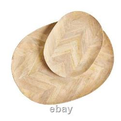 Set of 2 Oval Vintage Style Traditional Wood Serving Trays Herringbone board