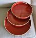 Set of 3 Contemporary Burnt Orange Round Lacquer Nesting Serving Trays