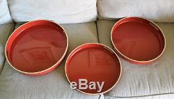 Set of 3 Contemporary Burnt Orange Round Lacquer Nesting Serving Trays