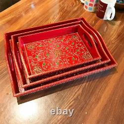 Set of 3 Hand Crafted Decorative Wooden Tray for Table Home Decor