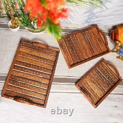 Set of 3 Sheesham Wood Tray Handmade Serving Platter