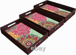 Set of 3 Wood Trays in Different Sizes Home Decor & Kitchen Use Serving Tray T2