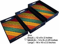 Set of 3 Wood Trays in Different Sizes Home Decor & Kitchen Use Serving Tray T4