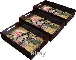 Set of 3 Wood Trays in Different Sizes Home Decor & Kitchen Use Serving Tray T5